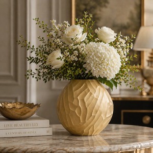 Modern Handmade Brass <b>Vase</b> with Geometric Texture Gold Finish Tabletop <b>Decor</b> for Home Interior Design - Product Image 6