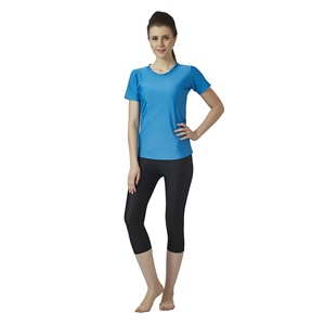 Vestido de baño sólido para mujer Active-Wear, nueva camiseta de entrenamiento modesta con mallas 3/4, conjunto de Fitness de secado rápido ecológico transpirable - Product Image 5