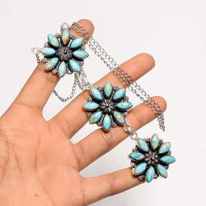 Blue Sea Sediment Jasper Floral <b>Necklace</b> Sterling Silver <b>Boho</b> Statement Jewelry Handmade Gift for Her Pendant - Product Image 6