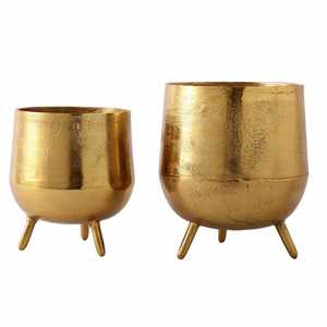 Aluminum trendy item Modern Gold Plated Flower Pot Set with Three Legs Indoor Plant Decor Minimalist Style for Desktop Use - Product Image 3