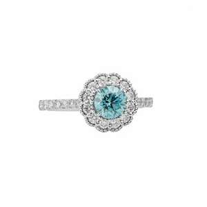 แหวนเพชรทรงกลมสีน้ำเงินดีไซน์ดอกไม้ แหวนแต่งงานทองคำแท้ 14K 18K ประดับเพชรแบบซ่อนรอบวงแหวน พร้อมตัวเรือนแบบหนามเตยคุณภาพพรีเมียม - Product Image 1
