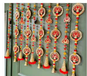 Décoration murale bohème en fibres végétales avec pompons et motif lotus pour la décoration intérieure d'entrée pour Diwali, forme de fleur multicolore - Product Image 5