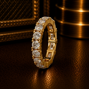 Anillo de Eternidad Personalizado de Oro Puro de 14K con Corte Mixto, Mitad Corte Esmeralda, Mitad Redondo, con Diamantes Cultivados en Laboratorio, Anillo de Boda, Anillo de Aniversario - Product Image 3