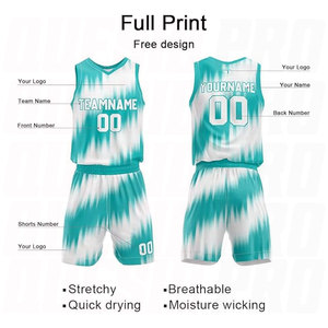 ชุดบาสเก็ตบอลแบบกำหนดเองสีเขียวอมฟ้าลายฮาล์ฟโทน ผ้าระบายอากาศดี เสื้อเจอร์ซีย์และกางเกงขาสั้นสำหรับทีมที่กำหนดเอง - Product Image 4