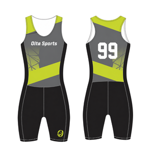 Combinaison de compétition de course à rames noire et vert citron pour homme, sans manches, uniforme de performance, maillot de compétition personnalisé, vente en gros pour équipes - Product Image 3