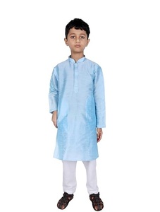 Light Blue Boys' Traditional <b>Indian</b> Pakistani Silk Knee-Length <b>Kurta</b> Set for Wedding Party Ethnic Wear - Product Image 1