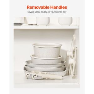 Set pentole e padelle da cucina a induzione antiaderente in granito bianco da 17 pezzi - Product Image 3