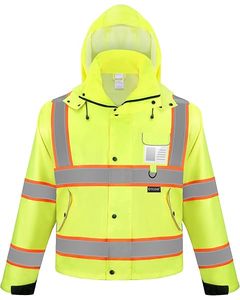 Traje Impermeable de Alta Visibilidad para Hombre, Color Amarillo, con Capucha y Franjas Reflectantes, Estilo Ropa de Trabajo, Recubierto de PU, Poliéster - Product Image 4