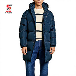 Manteau d'hiver tendance pour homme, confortable, avec poches à fermeture éclair sécurisées, écologique, à capuche, 70% duvet, long, style puffer - Product Image 1