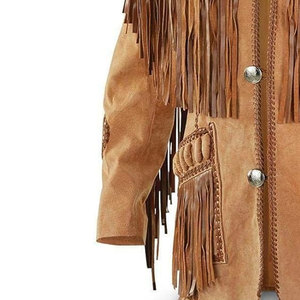 Fringe <b>Suede</b> Leather <b>Jacket</b> <b>Men</b> Western Boho Tassel Coat Casual Autumn Outerwear Turn-down Collar Regular Sleeve - Product Image 6