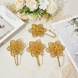 Crochets muraux décoratifs en forme de fleur dorée, porte-manteau ou support, crochet simple vintage doré, robuste, en métal, à fixation murale, rétro, pour suspendre des manteaux - Product Image 3