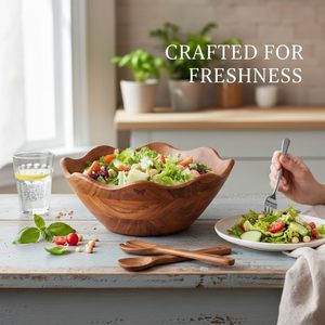 Ensemble de saladiers en bois d'acacia de haute qualité, design moderne, bols de service pour cuisine et salle à manger, faits à la main au Vietnam, personnalisables, pour fêtes et événements. - Product Image 6