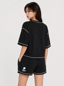 Premium <b>Women</b> Summer 2-Piece <b>Shorts</b> <b>Set</b> with <b>Short</b> Sleeve 100% Cotton Breathable Comfort & Modern Style <b>for</b> Daily/Casual Use - Product Image 3