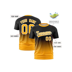 เสื้อเบสบอลแบบซับลิเมชั่นสั่งทำพิเศษสำหรับผู้ชาย แขนสั้น คอกลม สีไล่ระดับดำทอง พิมพ์ชื่อทีม ผ้าโพลีเอสเตอร์ซับเหงื่อ - Product Image 3