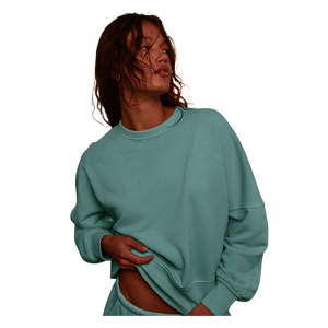 Sweat-shirt tricoté surdimensionné pour femmes, couleur unie, col rond, manches longues, coton respirant, vêtements d'automne - Product Image 4