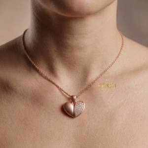 Collier avec pendentif en forme de cœur en diamant plaqué or rose en argent sterling 925, bijoux de luxe pour femmes, pour fiançailles, mariage, fête, usage quotidien - Product Image 6