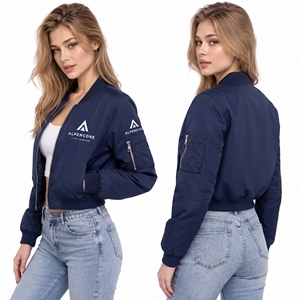 Chaqueta corta bomber para mujer al por mayor, con cremallera, cuello mandarín, cortavientos, a la moda para exteriores, top corto con cremallera para mujer - Product Image 4