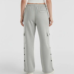 Women's <b>Light</b> Grey Cargo Sweatpants Wide Leg Drawstring <b>Trousers</b> Side Pocket Button Detail Casual Streetwear Lounge Pants Custom - Product Image 2