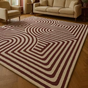 Alfombra de Lana Pura Hecha a Mano de Alta Calidad, Moderna, Ecológica, Antideslizante, de Limpieza en Seco, con Diseño de Líneas, para Sala de Estar, Hotel, Habitación Infantil - Product Image 1