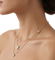 Collier en or massif 10K/14K/18K double couche avec disque de diamant de laboratoire, bijou rond en diamant de laboratoire, collier de mariage, cadeau d'anniversaire