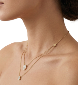 Collar de Doble Capa de Oro Sólido de 18K de Primera Calidad con Disco de Diamantes, Joyería con Diamantes de Laboratorio Redondos, Collar de Boda, Regalo de Aniversario para Mujer - Product Image 3