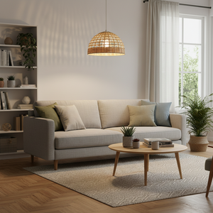 Abat-jour en rotin bohème fait main, couverture de lampe suspendue en osier naturel, abat-jour de plafonnier écologique, éclairage décoratif pour la maison - Product Image 4