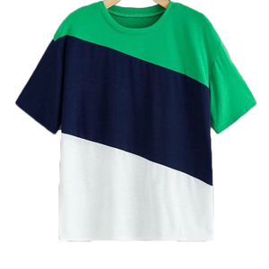 Camiseta de Manga Corta para Hombre, Cuello Redondo, Diseño Color Block, Tejido, Estilo Casual, Verde, Azul Marino, Blanco, Diseño Sólido - Product Image 1