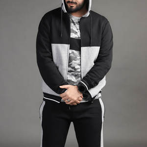 Ensemble de jogging de maternité haut de gamme pour hommes |   Ensemble de survêtement à capuche imprimé camouflage gris chiné noir obsidienne |   100% coton - Product Image 3