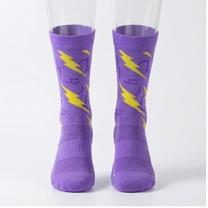 Crew <b>Socks</b> With Yellow Lightning Print Breathable <b>Running</b> <b>Socks</b> For Adults Summer Season - Product Image 1