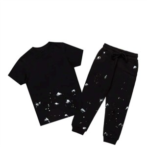 Unisex Custom Color High Quality School Clothes Cotton Knit T-Shirt and Jogger <b>Pants</b> Set for Children All Seasons - Product Image 1