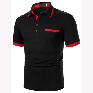 Men's Black <b>Half</b> Sleeve for <b>Shirt</b> Red Trim Front Logo Solid Pattern 100% Cotton Woven Jersey Casual Style Regular Fit - Product Image 1