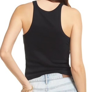 Débardeur côtelé sans manches pour femme, couleur unie, col rond, décontracté, respirant, mélange coton élasthanne, longueur standard - Product Image 2