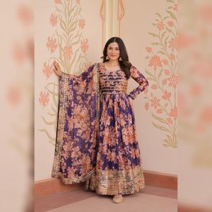 ชุดผ้าไหมรัสเซียคอลเลกชั่นผ้าคอตตอนพิมพ์ลายดิจิทัลสำหรับงานเลี้ยงดีไซน์เนอร์ระดับพรีเมียม - Product Image 1