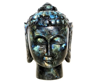 รูปปั้นหัวพระพิฆเนศทำด้วยมือจากธรรมชาติแบบเซนประติมากรรมคริสตัลลาบราดอไรต์กึ่งมีค่า - Product Image 6