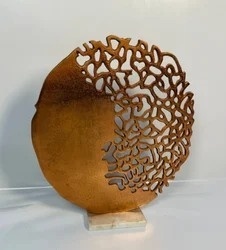 Artistic Silver Plated Filigree Disc Sculpture Black Stone Base Modern Handmade Birthday Table Decor Home Office Art <b>Gift</b> - Product Image 3