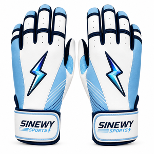 Sinewy Sports Customized Color Adult Left-Handed Leather Batting Gloves Quick-Dry Lightning Design <b>Hook</b> Loop Closure Wrist - Product Image 1