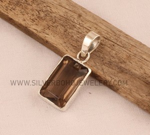Colgante de Plata de Ley 925 con Cuarzo Ahumado al por Mayor, Colgante de Gema de Cuarzo Ahumado Natural, Joyería de Plata Hecha a Mano, Cristal Marrón - Product Image 6