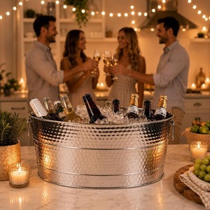 Cubo de Hielo de Acero Inoxidable Estilo Americano Moderno con Tapa, Contenedor Aislado para Almacenamiento de Hielo con Pinzas y Barra para Fiestas - Product Image 4