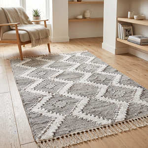 Alfombra Geométrica Chevron de Algodón, Tejido Plano, Ecológica, Rectangular, para Sala de Estar, con Flecos, de Pelo Corto, Lavable, Tipo Kilim - Product Image 6