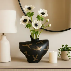Handmade Black Metal <b>Vase</b> with <b>Gold</b> Accents Modern Tabletop Flower Decor for Housewarming - Product Image 5