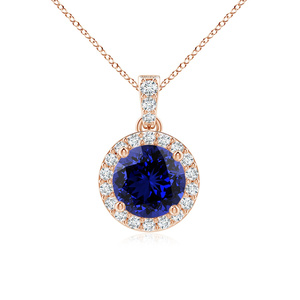 Colgante Solitario de Zafiro con Halo de Diamantes para Mujer, Chapado en Rodio, Oro 10K 14K 18K, Plata 925 935, Joyería de Boda con Gema - Product Image 2