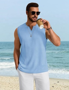 Camiseta sin Mangas de Punto con Cuello Redondo Azul Claro para Hombre Ever Glow, Informal, de Color Sólido, Transpirable, Ecológica, de Secado Rápido, Talla Grande - Product Image 2