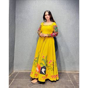 Conjunto de vestido y Dupatta XL de diseñador con estampado digital y trabajo de espejo real - Product Image 3