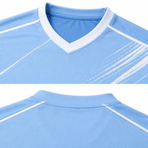 Conjunto de Camiseta y Pantalones Cortos de Fútbol para Hombre, Azul Claro, Geométrico, Cuello en V, Manga Corta, Absorbe la Humedad, Impresión Sublimada, para Todas las Temporadas - Product Image 4