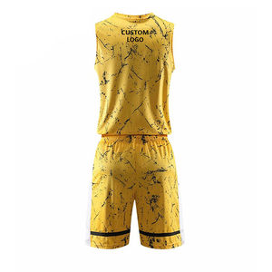 Custom Basketball Uniform Men's Sleeveless Jersey and Shorts Set Yellow Black Print Moisture Wicking Quick Dry <b>Athletic</b> Wear - Product Image 5