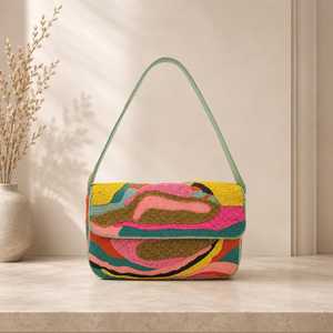 Sac à main pliable brodé de perles motif citron pour femme, décontracté, avec fermeture à rabat, en lin imperméable, écologique, pour usage quotidien - Product Image 6