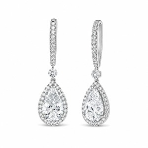 Pendientes de Oro Blanco con Diamantes en Forma de Pera, Joyería de Boda para Mujer, Engaste de Bisel, Estilo Clásico - Product Image 1