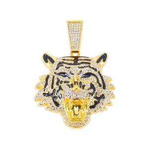 Collar de Lujo con Colgante de Cabeza de Tigre con Diamantes de Alta Calidad, Estilo Hip Hop, Collar de Animales con Incrustaciones de Diamantes para Hombre, Disponible a Precio de Exportación - Product Image 2