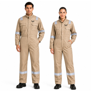 Combinaison de travail unisexe réfléchissante de sécurité, beige, pour mécanicien industriel, combinaison de protection une pièce - Product Image 1