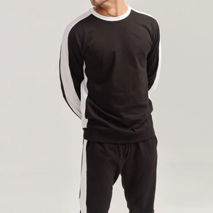 Men's <b>Black</b> Winter Solid Tracksuit Long Sleeve Crewneck Sweatshirt Drawstring Front Logo <b>Jogger</b> Pants Knitted Casual Sportswear - Product Image 6